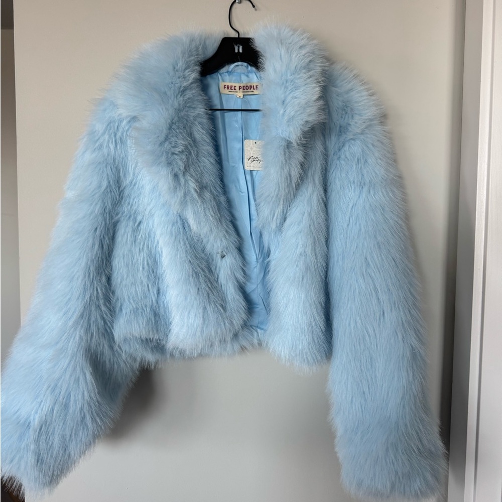 Free People Powder Blue Faux Fur Teddy Jacket - Picture 4 of 4
